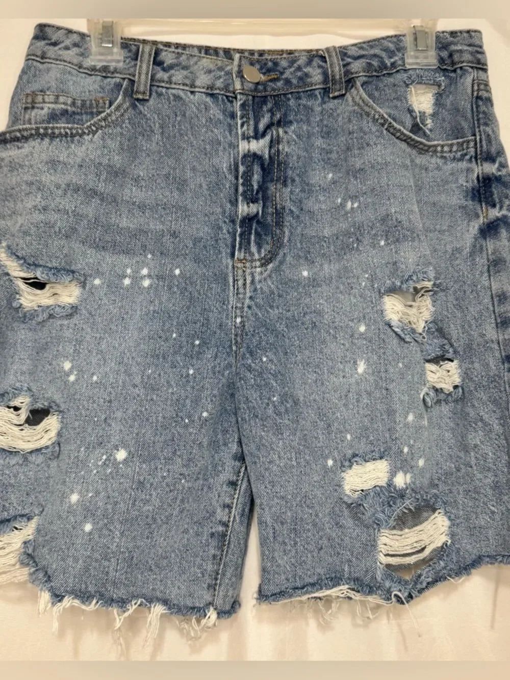 Distressed High-Rise Denim Shorts - Picture 2 of 6